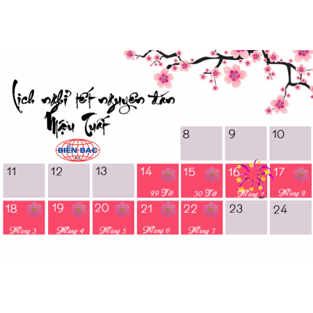 Xây Lắp Biển Bạc thông báo lịch nghỉ Tết Nguyên Đán Mậu Tuất 2018